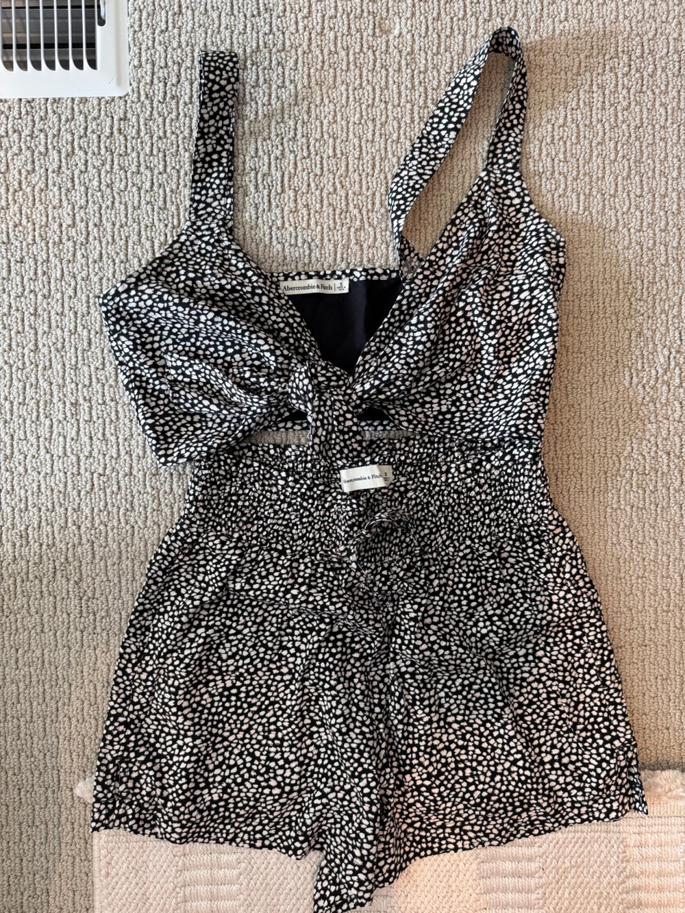 Abercrombie & Fitch Black and White One-Shoulder Tie-Front Dress